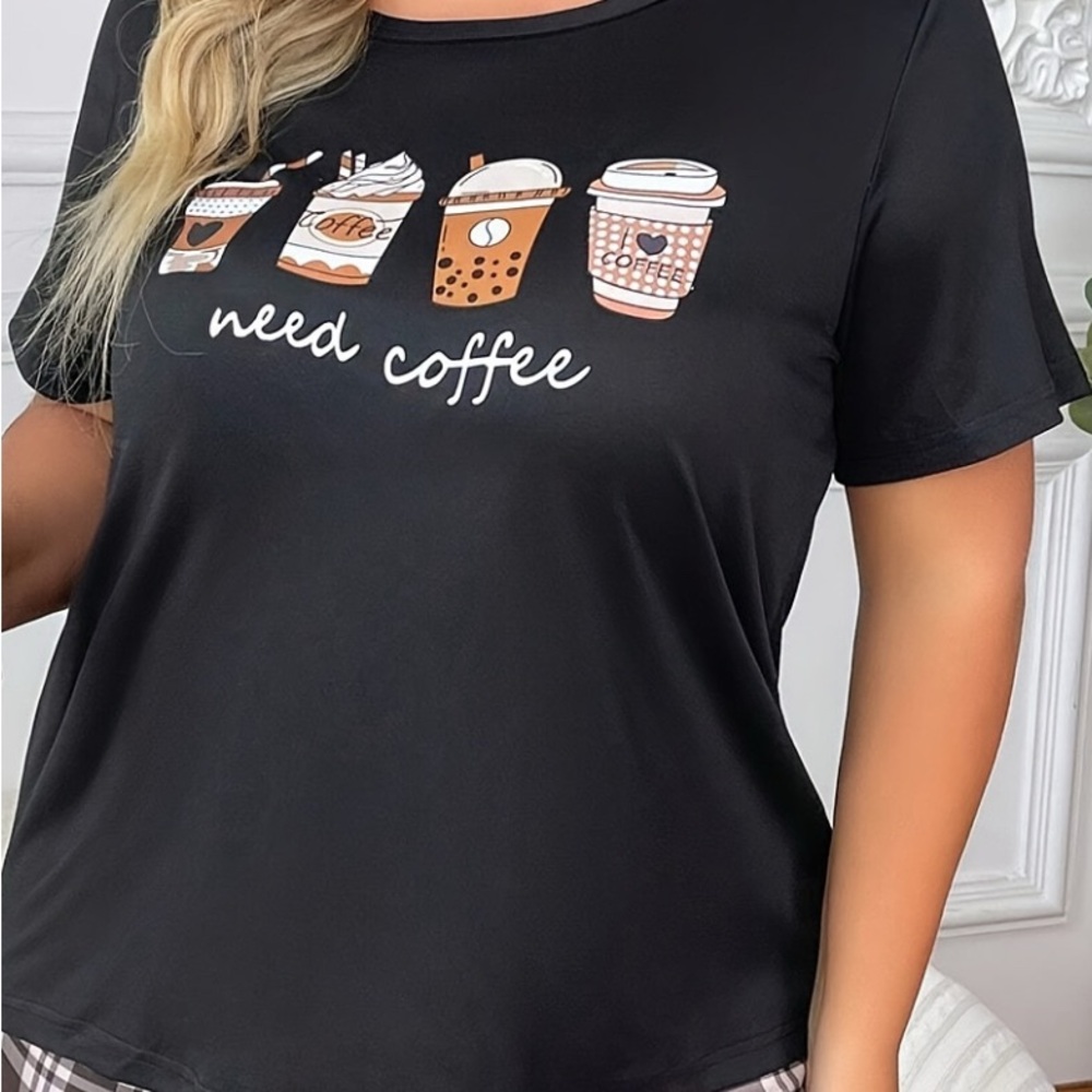 NO BRAND SHOWN size 5X Chic Black Coffee Lover's  Tee